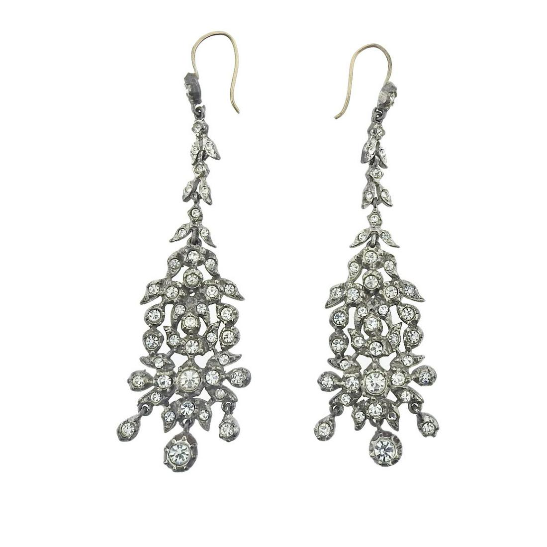 Antique Sterling Silver Paste Drop Earrings (1 of 3)