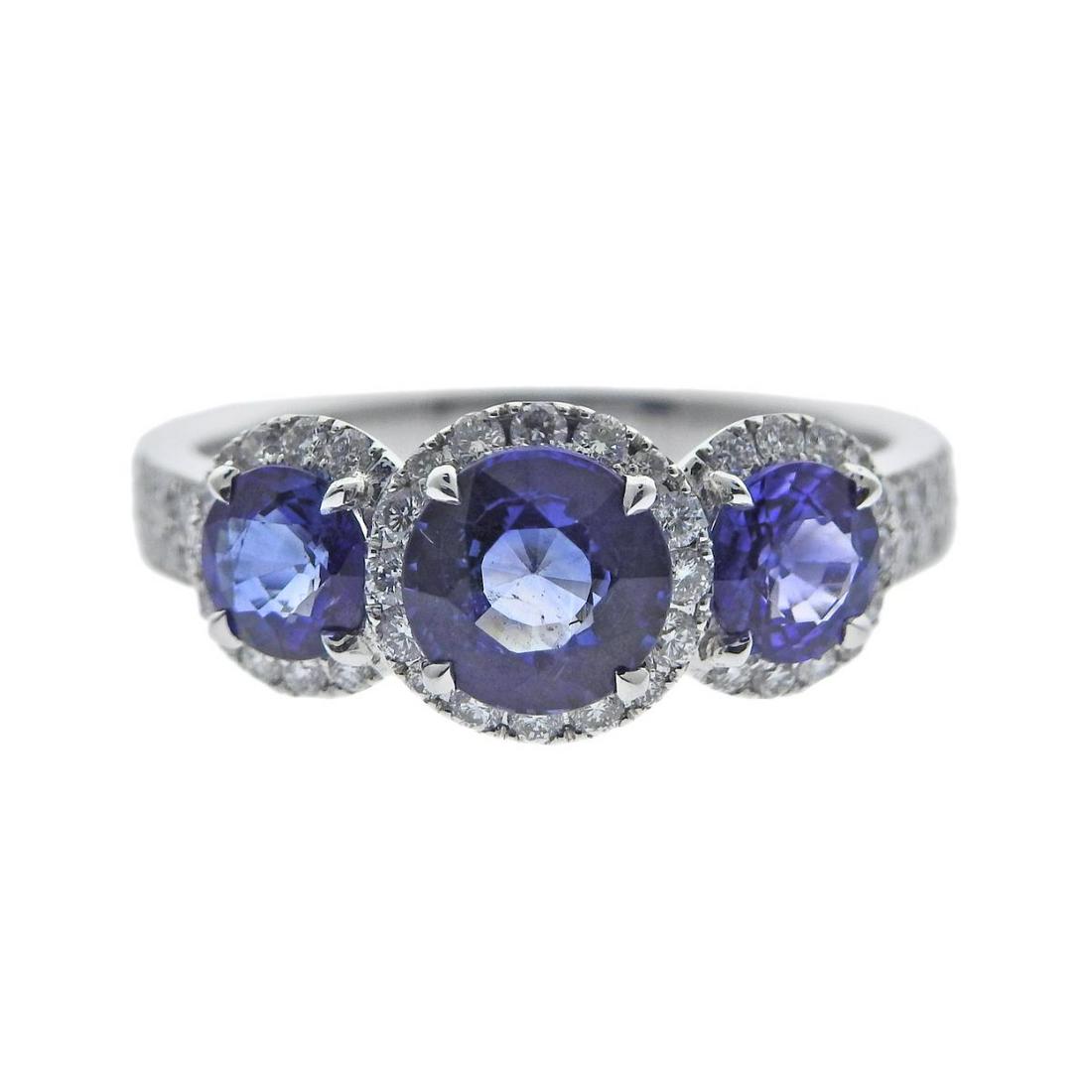 Bucherer 18k Gold Diamond Sapphire Ring: Metal : 18k Gold Designer : Bucherer Gemstone : Diamonds approx. 0.52ctw, Sapphires 2.68ctw Measurements : Ring size 7, top is 9mm Marked: : 750 CB Weight: 5.4 grams