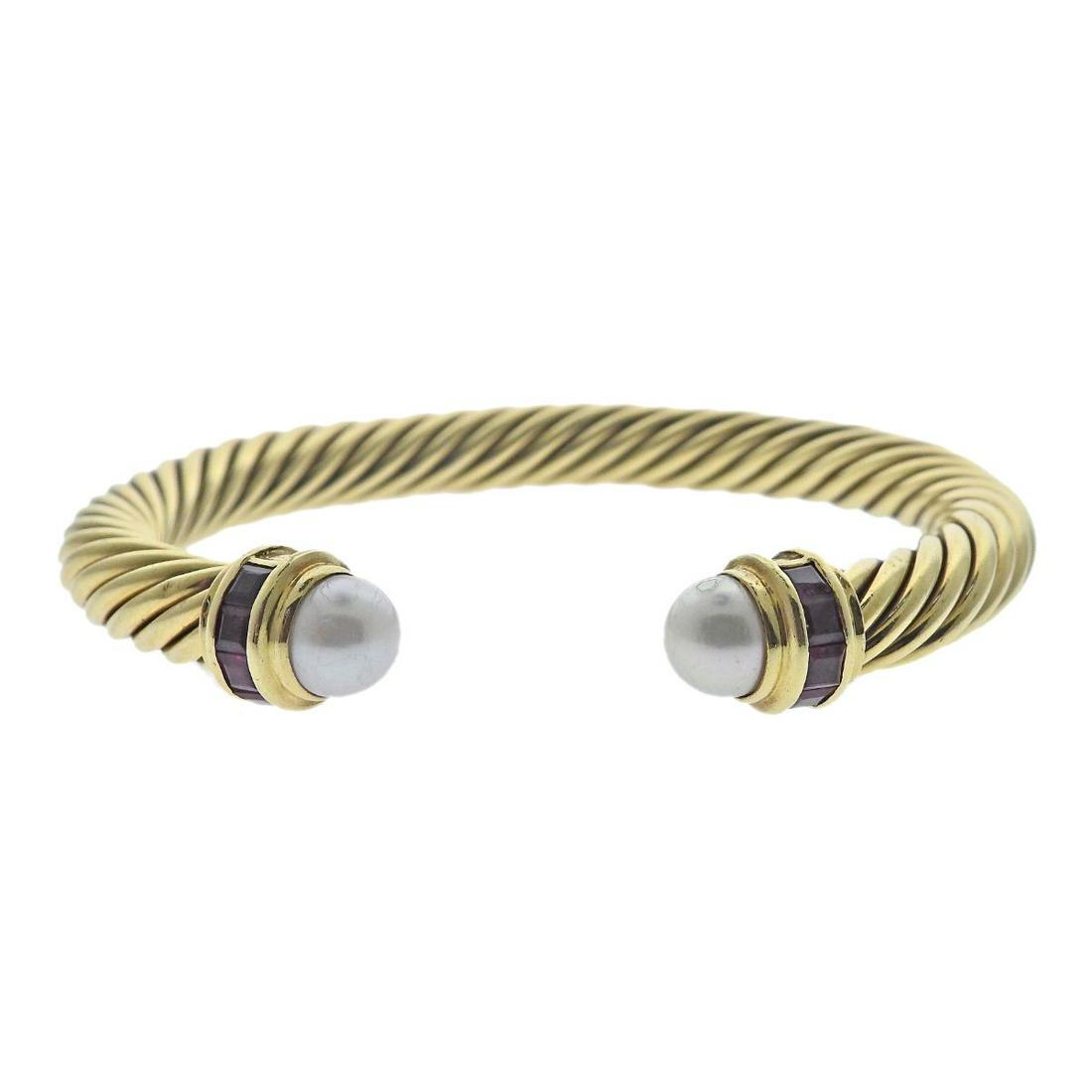 David Yurman 18k Gold Ruby Pearl Cable Bracelet (1 of 4)