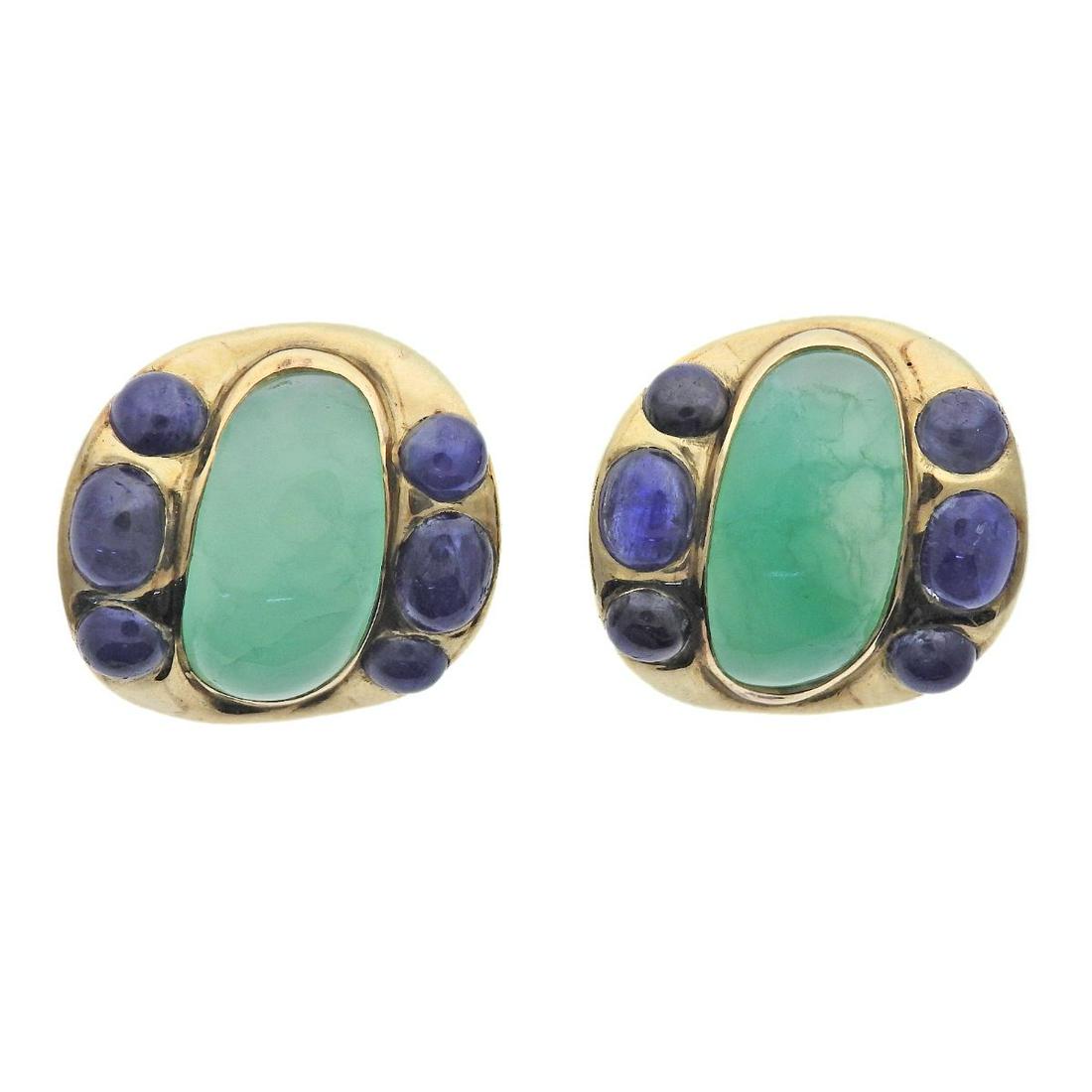 Seaman Schepps 14k Gold Sapphire Chrysoprase Earrings (1 of 5)