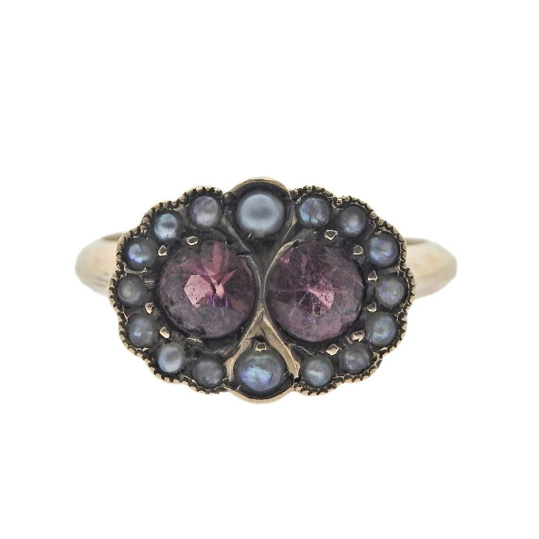 Antique 14k Gold Pearl Tourmaline Ring (1 of 4)