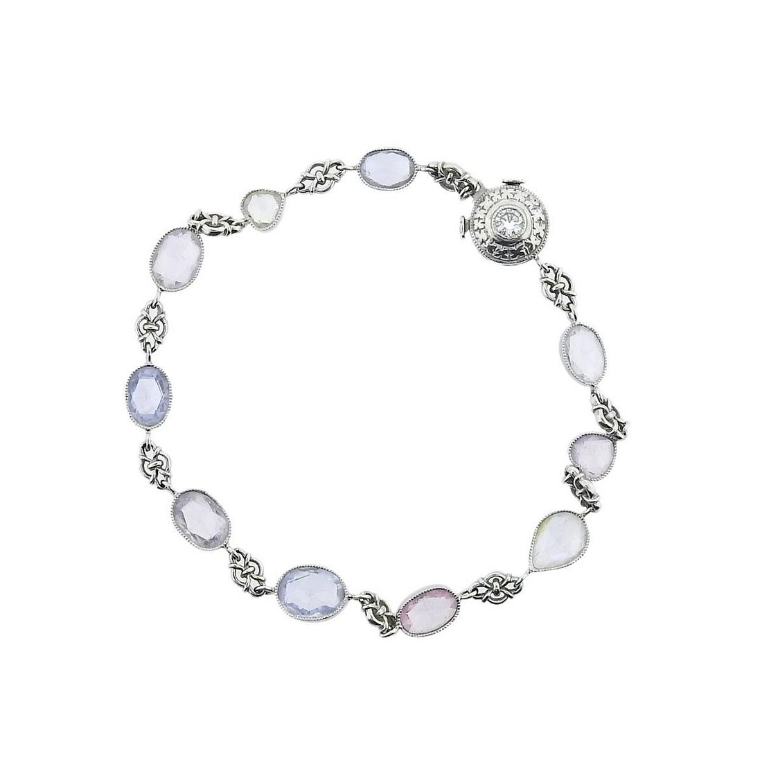 Antique Platinum Multi Color Sapphire Diamond Bracelet (1 of 4)