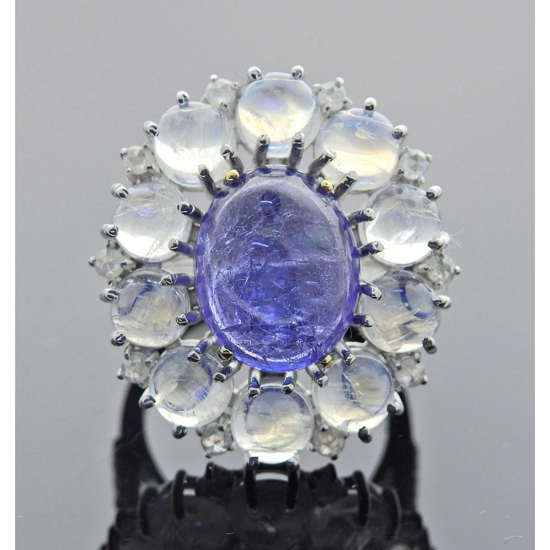 Moonstone Tanzanite Diamond Silver Cocktail Ring (1 of 4)