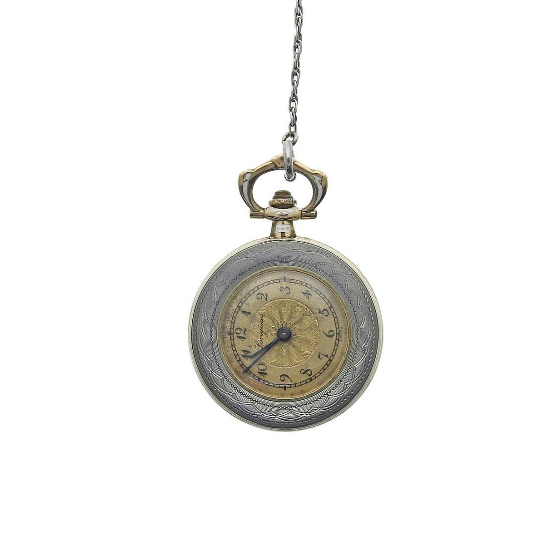 Vintage Longines 14k Gold Guilloche Diamond Pocket Watch Necklace (1 of 5)