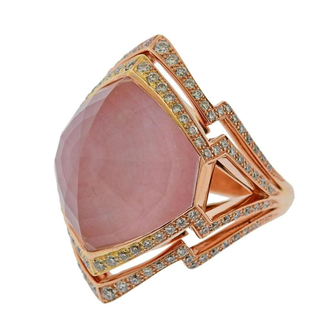 Stephen Webster Lady Stardust Quartz Pink Opal Diamond Rose Gold Ring: Metal 18k Gold Designer : Stephen Webster Gemstone : Quartz, Opal, Diamonds 0.87ctw. Measurements : Ring size â€“ 7, ring top â€“ 28mm wide. Marked: :750, SW hallmark, English gold