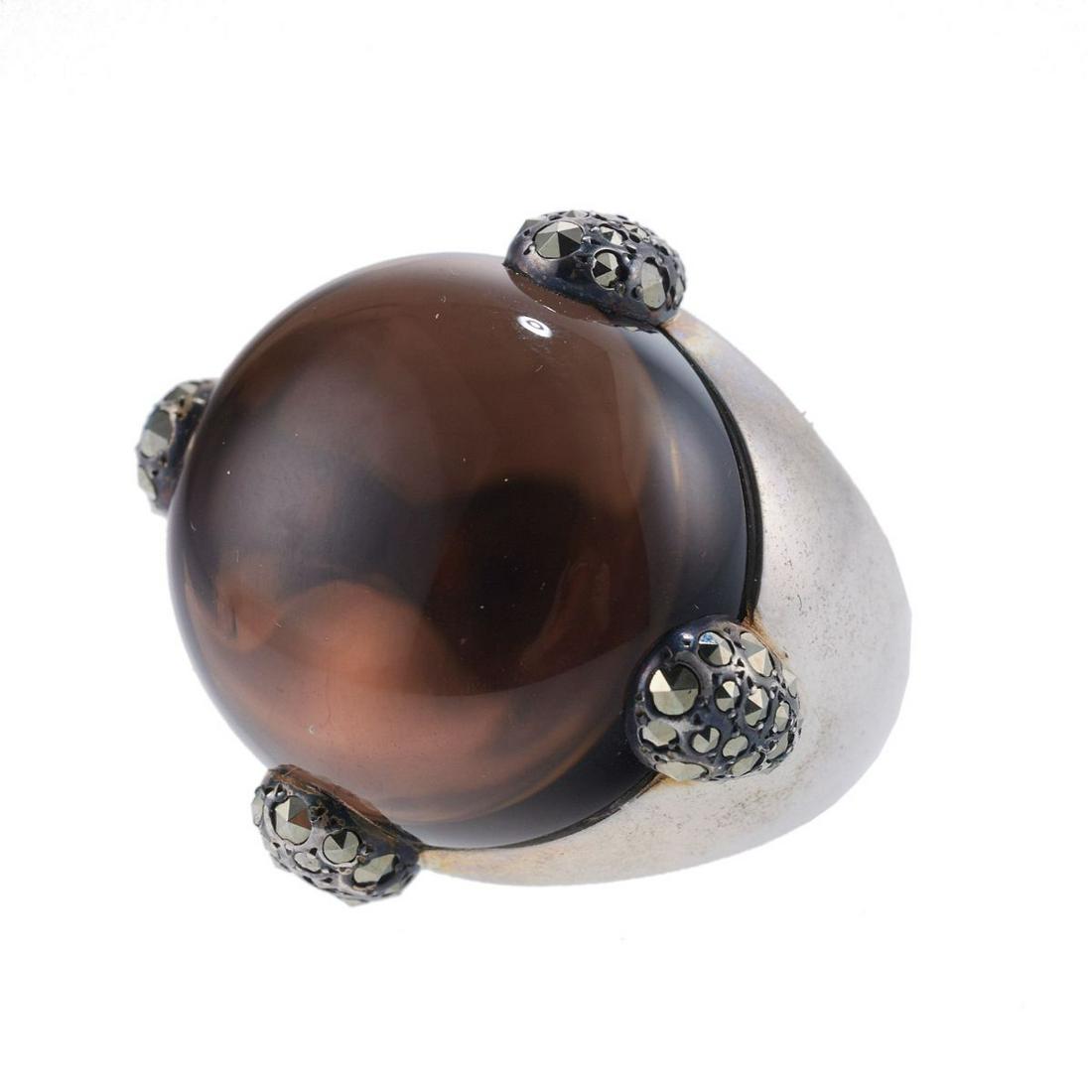 Pomellato Silver Smokey Quartz Marcasite Cocktail Ring (1 of 3)