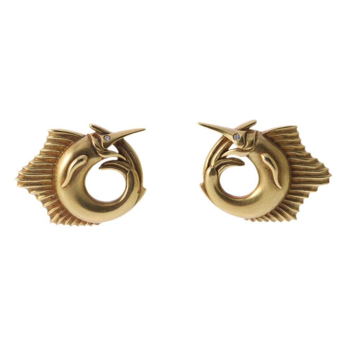 Kieselstein Cord 18k Gold Diamond Fish Earrings (1 of 4)