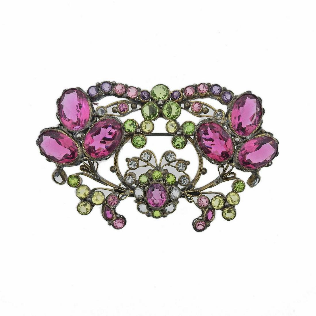 Hobe Antique Silver Multi Gemstone Brooch (1 of 4)