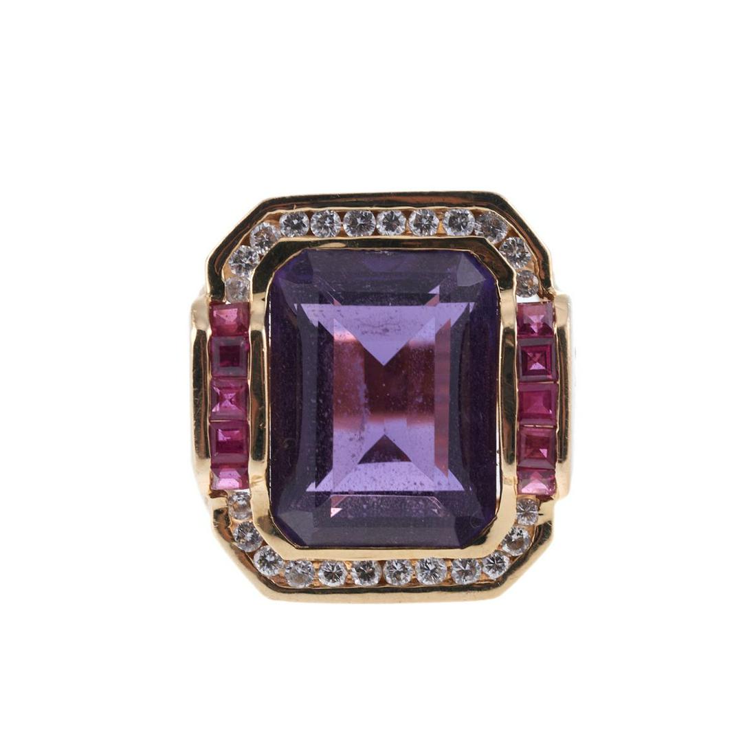 Amethyst Ruby Diamond Yellow Gold Ring (1 of 4)