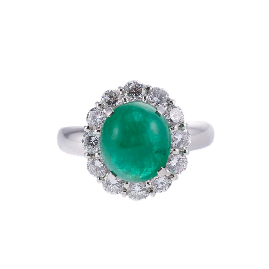 Platinum 3.46ct Emerald Cabochon Diamond Ring (1 of 3)