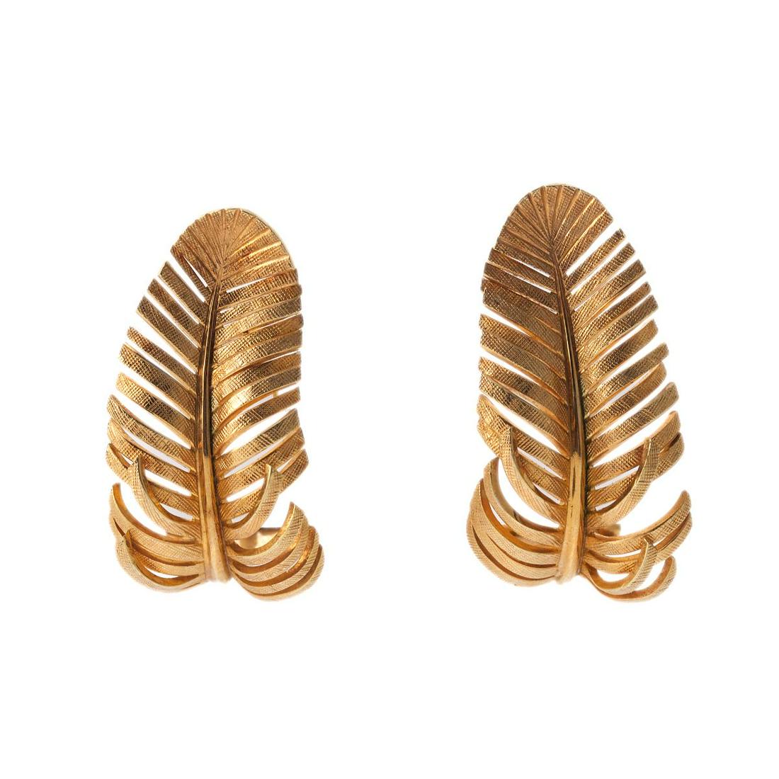 Tiffany & Co Yellow Gold Feather Earrings (1 of 4)