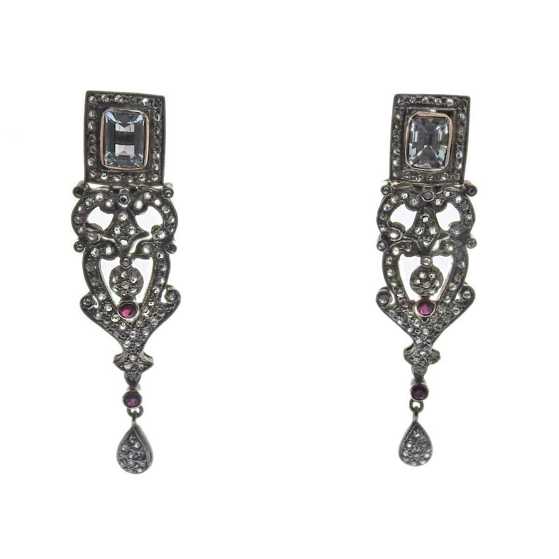 14k Gold Aquamarine Diamond Ruby Earrings (1 of 4)