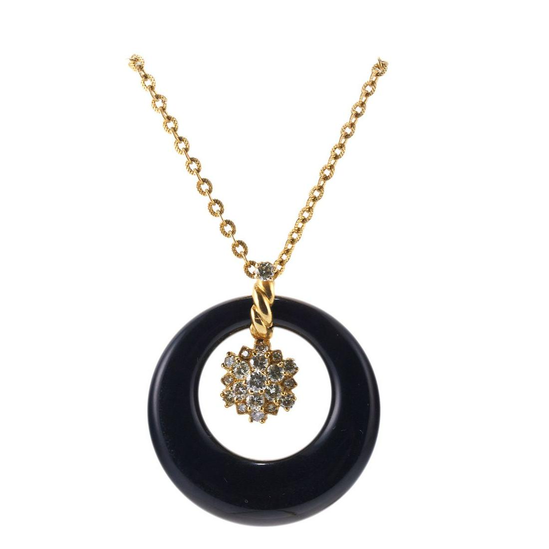 18k Gold Diamond Onyx Pendant Necklace (1 of 3)