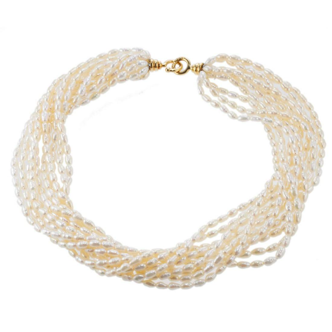 Tiffany & Co Picasso 18k Gold Pearl Torsade Necklace: Metal : 18k Gold Designer : Paloma Picasso for Tiffany & Co Gemstone : Pearls Measurements : Necklace is 16.5" long and approx. 20mm wide Marked: : Tiffany & Co, Paloma Picasso, 1982, 18k 7