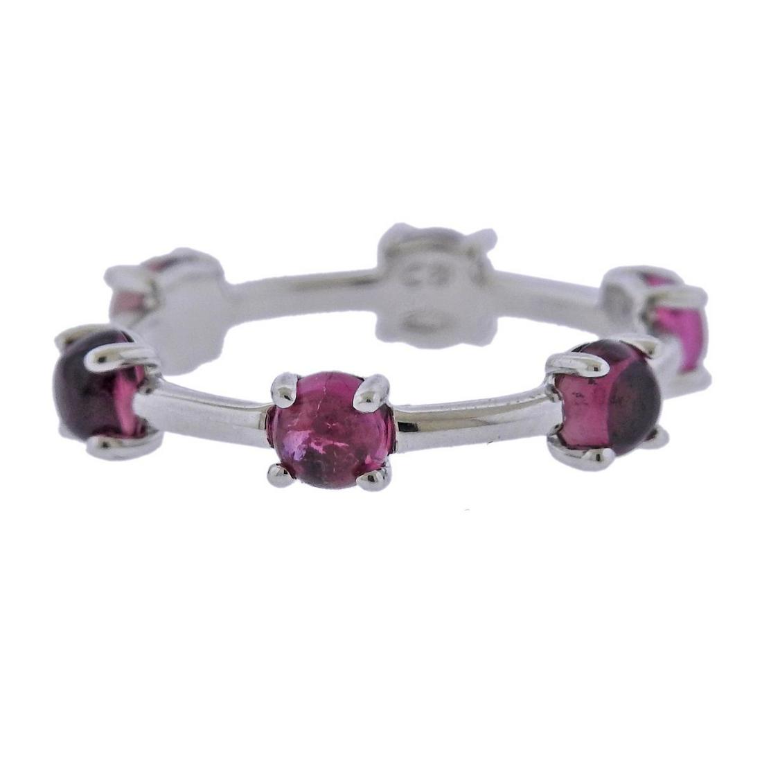 Bucherer Gold Pink Tourmaline Ring: Metal : 18k White Gold Designer : Bucherer Gemstone : Pink Tourmaline Measurements : Ring size - 6.5, ring is 4.2mm wide Marked: : CB, 750 Weight : 2.3 grams