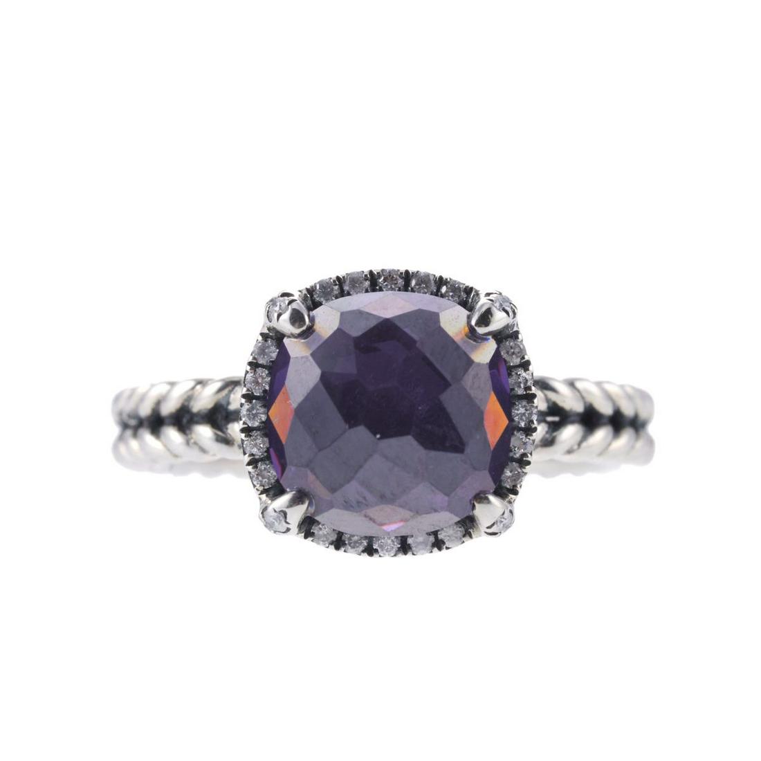 David Yurman Chatelaine Silver Diamond Amethyst Ring (1 of 4)