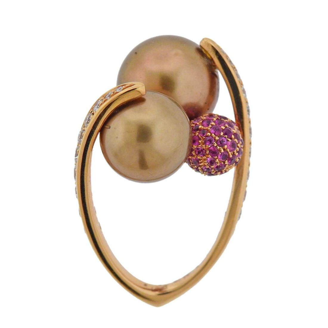 Io Si South Sea Pearl Diamond Pink Sapphire Gold Cocktail Ring (1 of 5)