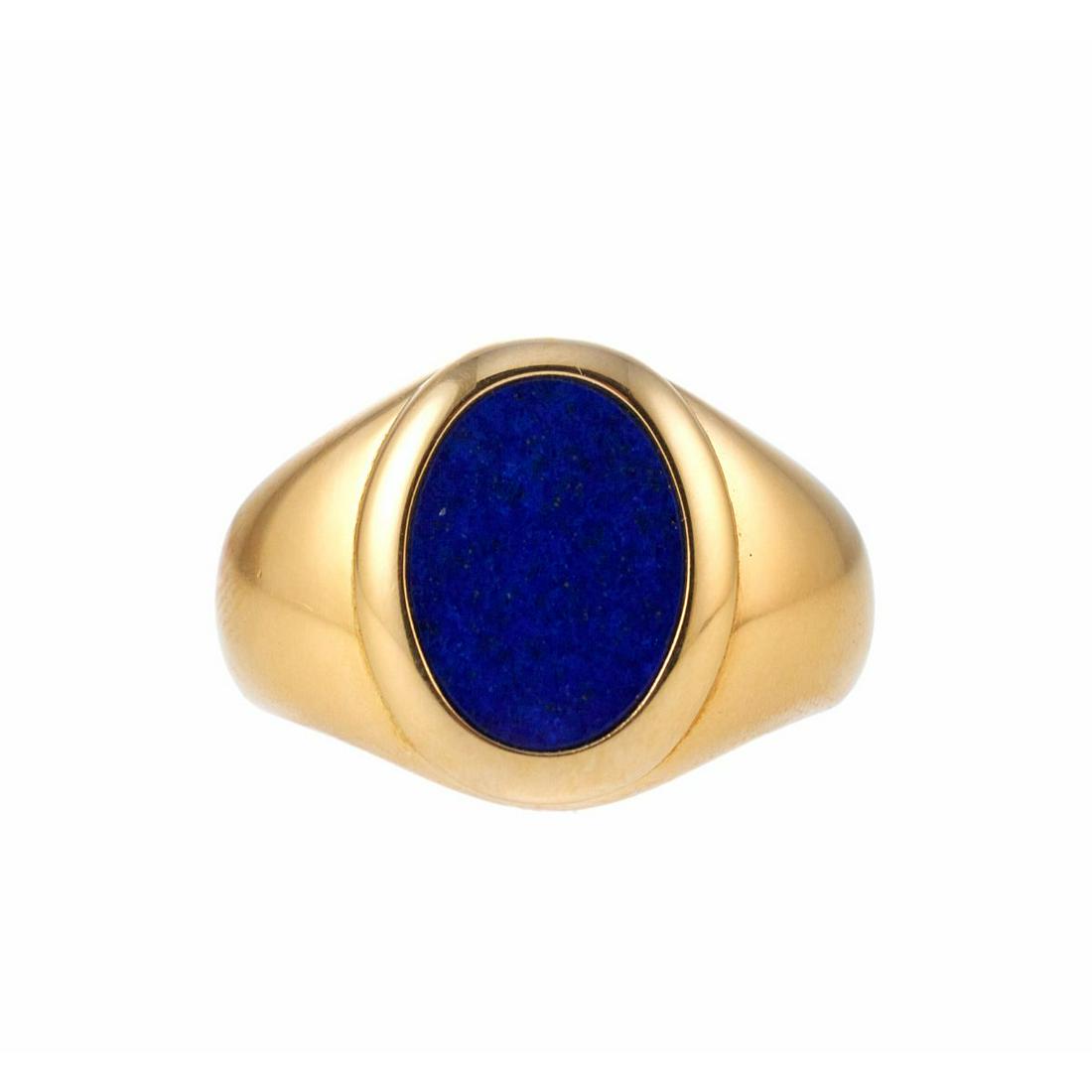 Bucherer Lapis 18k Gold Signet Ring: Metal : 18k Gold Designer : Bucherer Gemstone : Lapis Measurements : Ring size 9, top is 16mm wide Marked: : Bucherer, CB 750 Weight: 21.4 grams