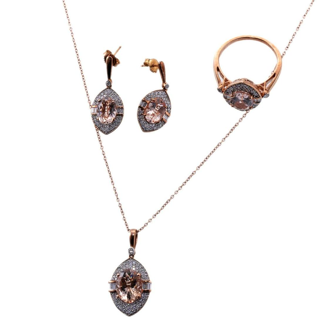 Kallati Gold Diamond Morganite Pendant Necklace Ring Earrings Set (1 of 3)