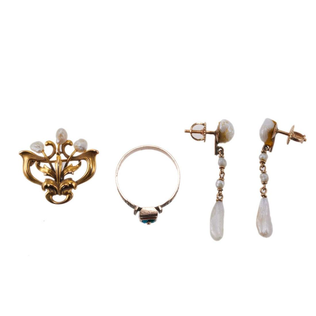 Antique 14k Gold Mississippi Pearl Earrings Brooch Ring (1 of 5)