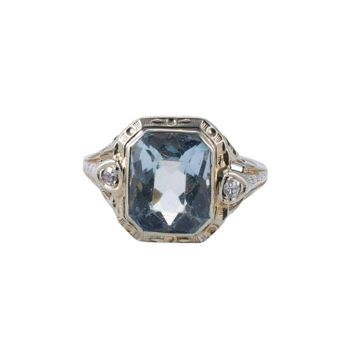 Art Deco 14k Gold Blue Stone Diamond Ring (1 of 3)