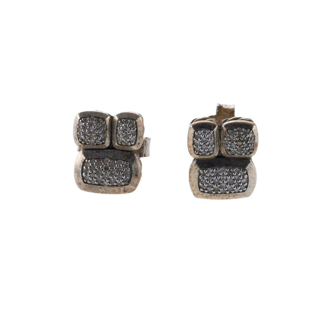 David Yurman Diamond Silver Stud Earrings (1 of 3)