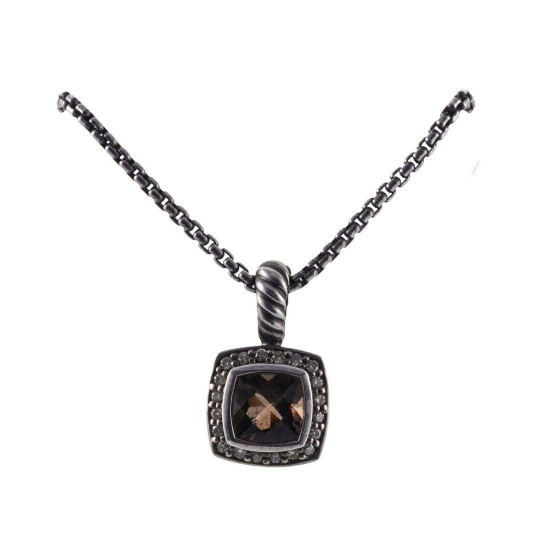 David Yurman Silver Smoky Quartz Diamond Pendant Necklace (1 of 4)