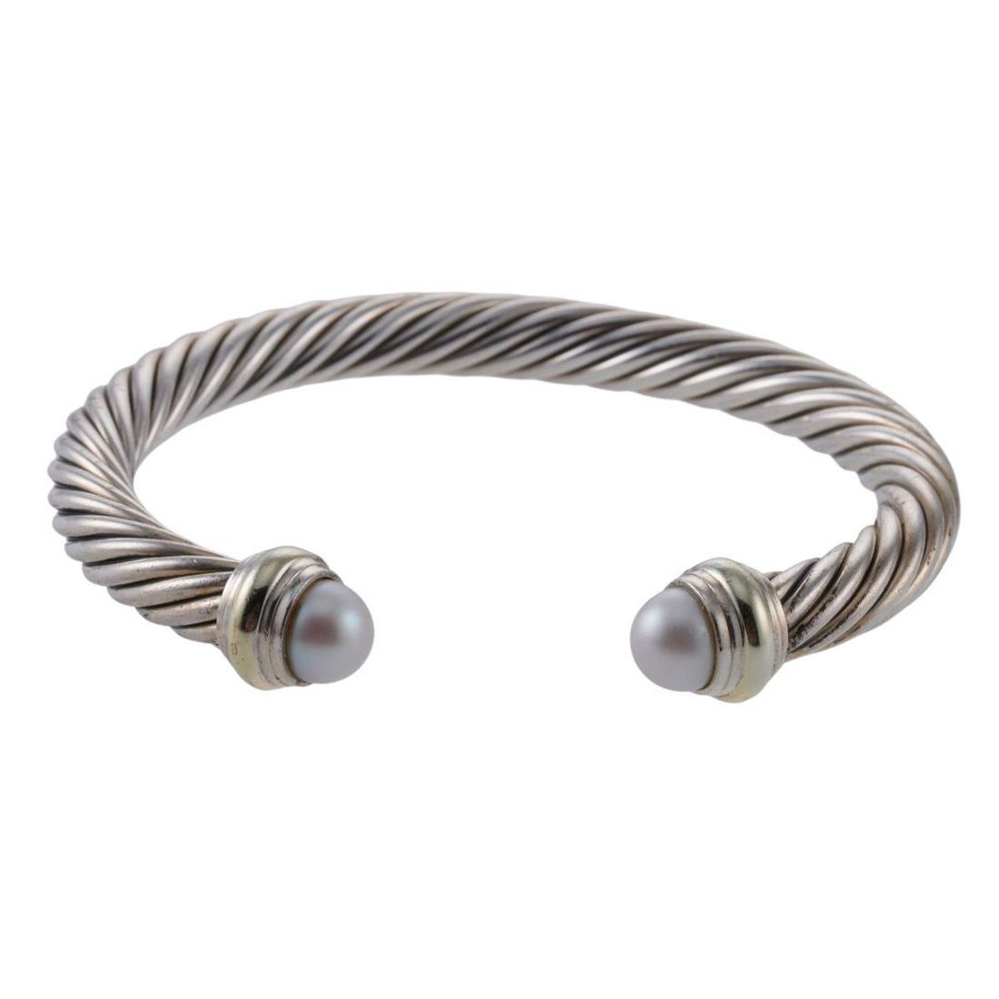 David Yurman Silver Gold Pearl Cuff Bracelet (1 of 4)