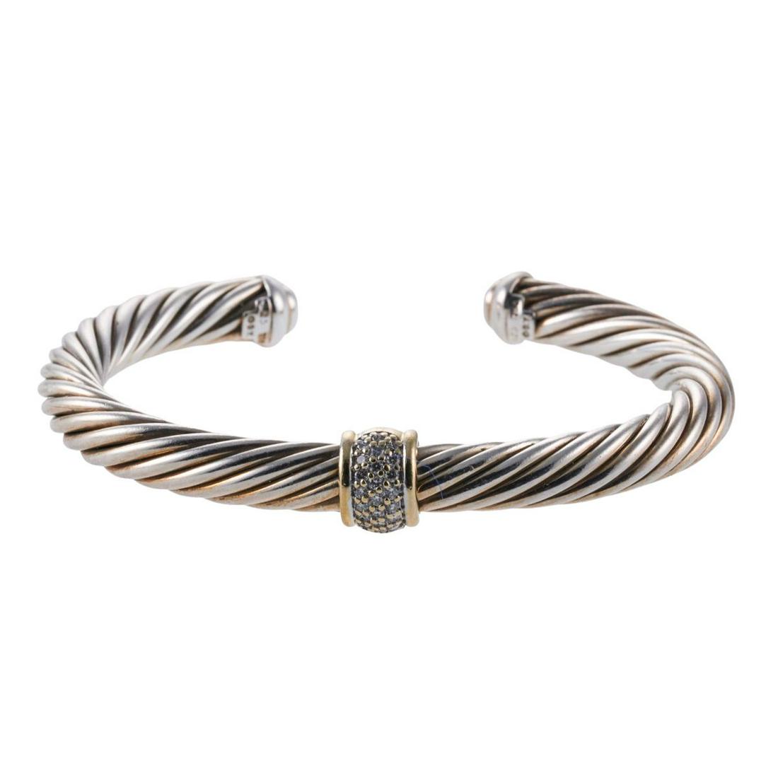 David Yurman Sterling Silver Gold Diamond Cuff Bracelet (1 of 4)