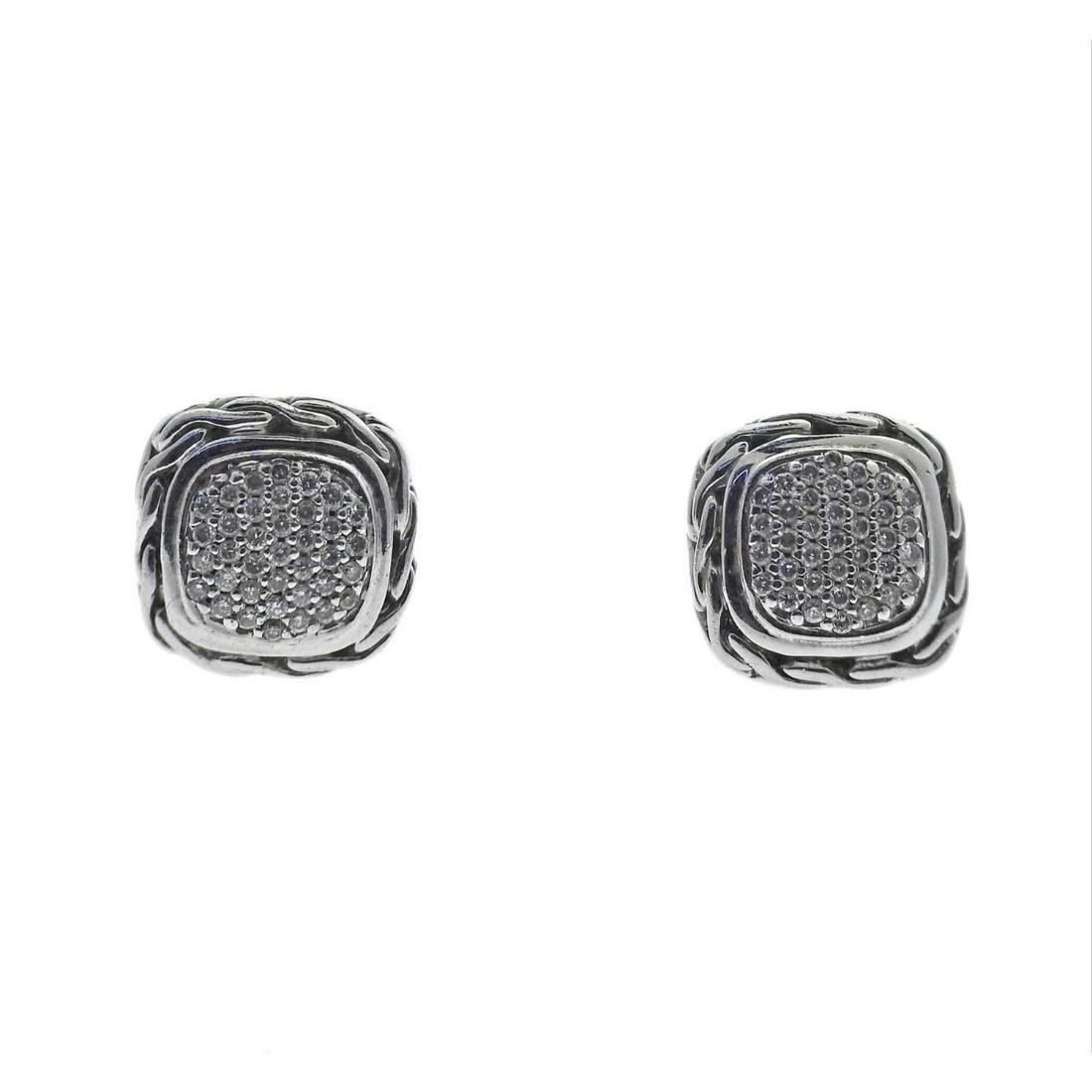 John Hardy Classic Chain Diamond Gold Silver Earrings (1 of 3)