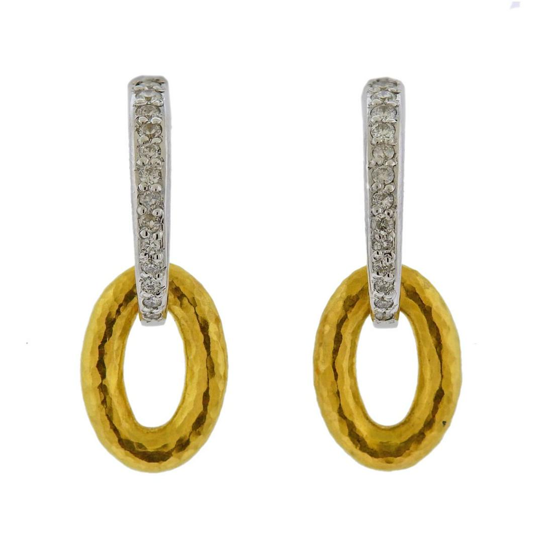 Gurhan Galahad Gold Diamond Drop Earrings: Metal : 24k 18k Gold Designer : Gurhan Gemstone : Diamonds 0.62ctw Measurements : Earrings are 30mm x 12mm Marked: : Gurhan, Serial number, 990/750 Weight: 9.1 grams