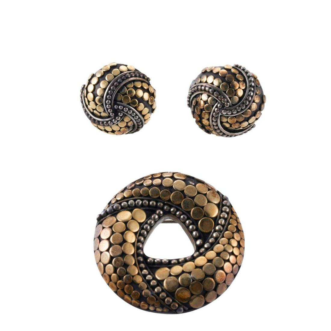 John Hardy Dots 18k Gold Silver Earrings Brooch Set (1 of 4)