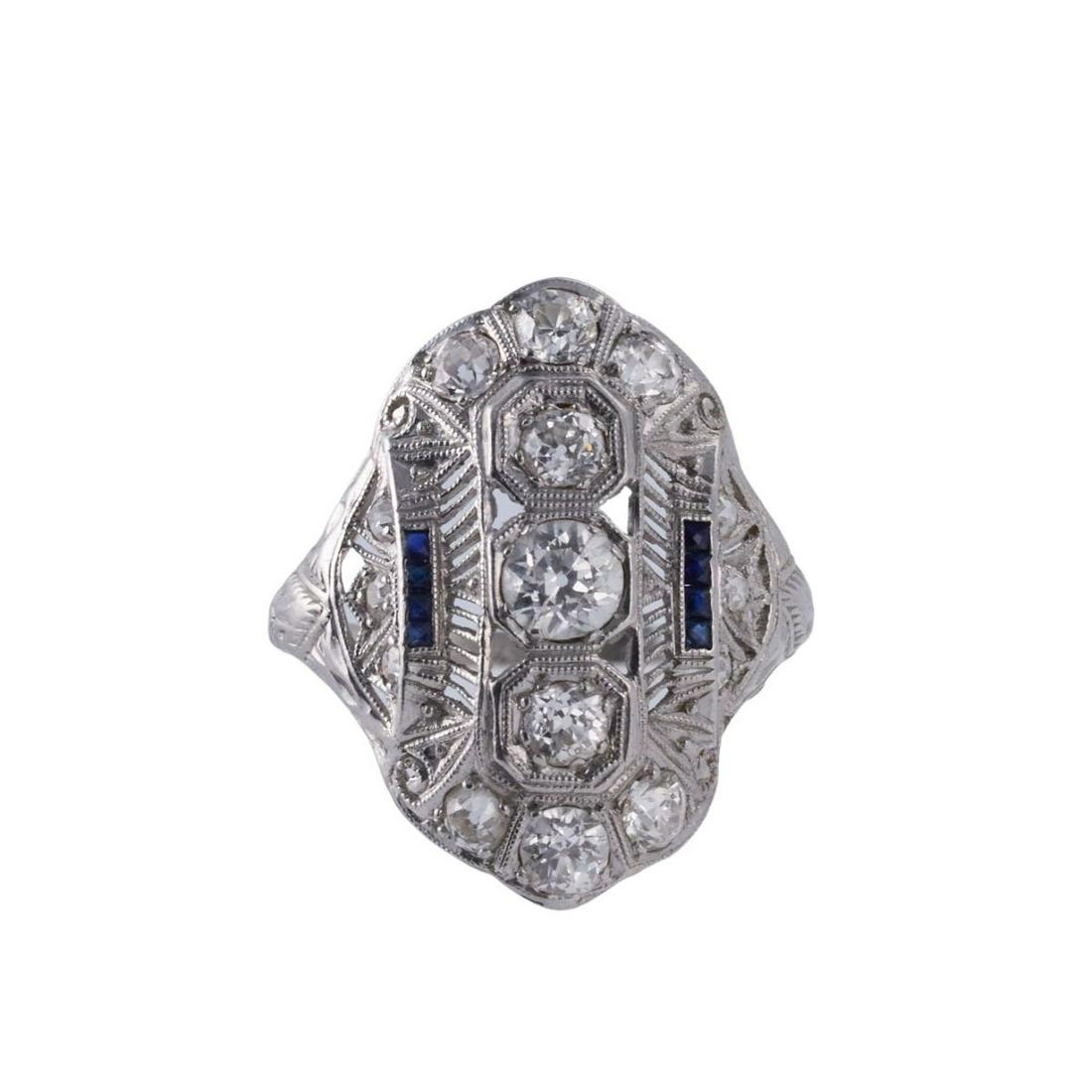 Art Deco Platinum Diamond Sapphire Ring (1 of 4)