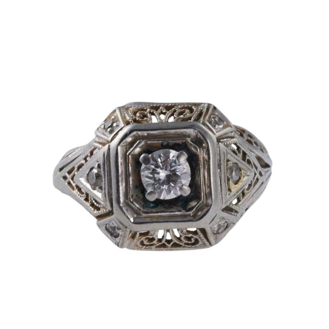 Art Deco Filigree 14k Gold Diamond Ring (1 of 3)