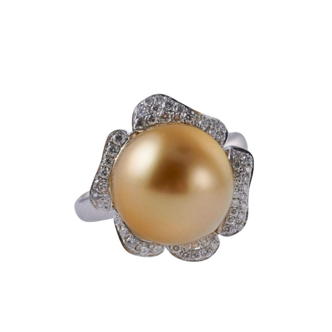 14k Gold Golden South Sea Pearl Diamond Ring (1 of 4)