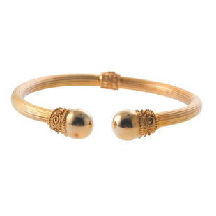 Lalaounis Greece 18k Gold Cuff Bracelet: Metal : 18k Gold Designer : Ilias Lalaounis Gemstone : None Measurements : Bracelet will fit approx. 7" wrist,hinged back. Balls are 9.7mm. Marked: : 750, Greece, Mecan, Lalaounis mark.