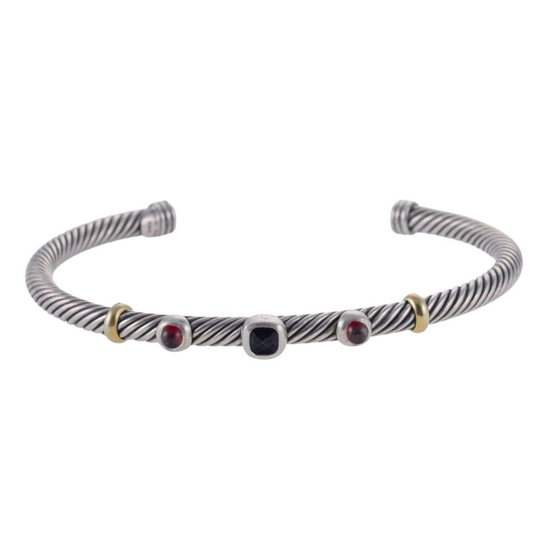 David Yurman Silver 18k Gold Garnet Onyx Cable Bracelet (1 of 4)