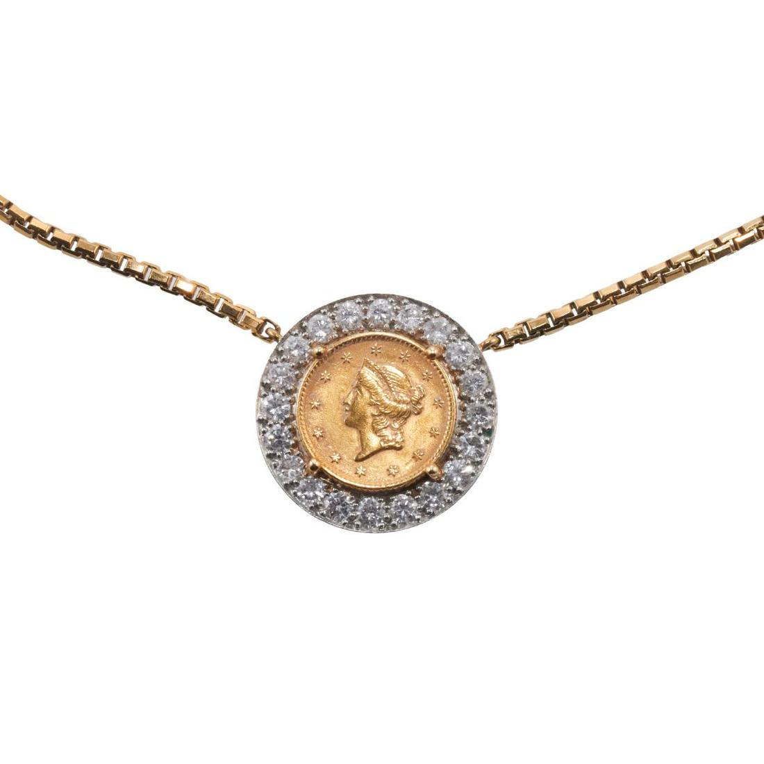 David Webb 18k Gold Platinum Diamond Coin Pendant Necklace (1 of 5)