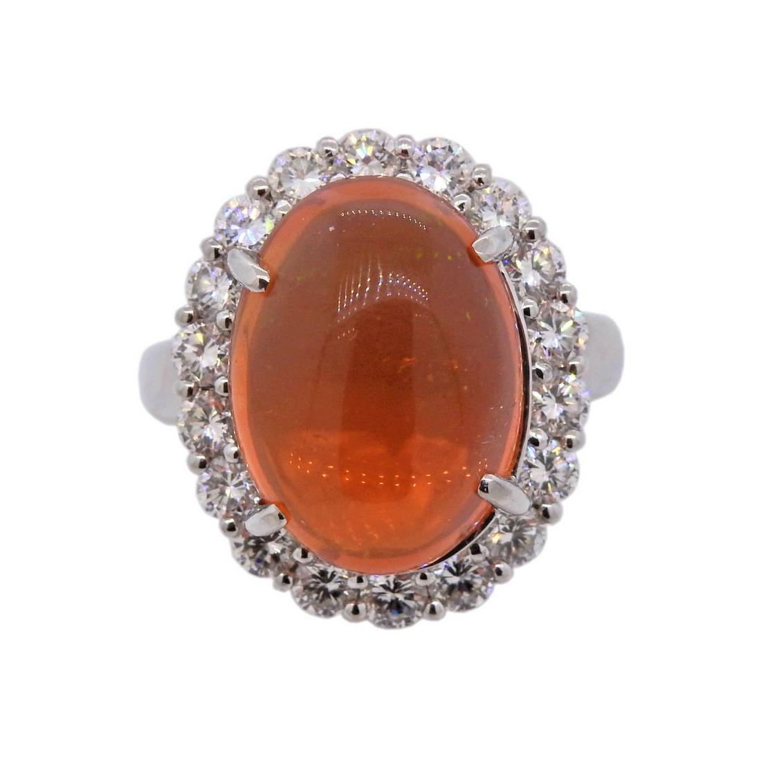 Fire Opal Diamond Platinum Ring (1 of 8)