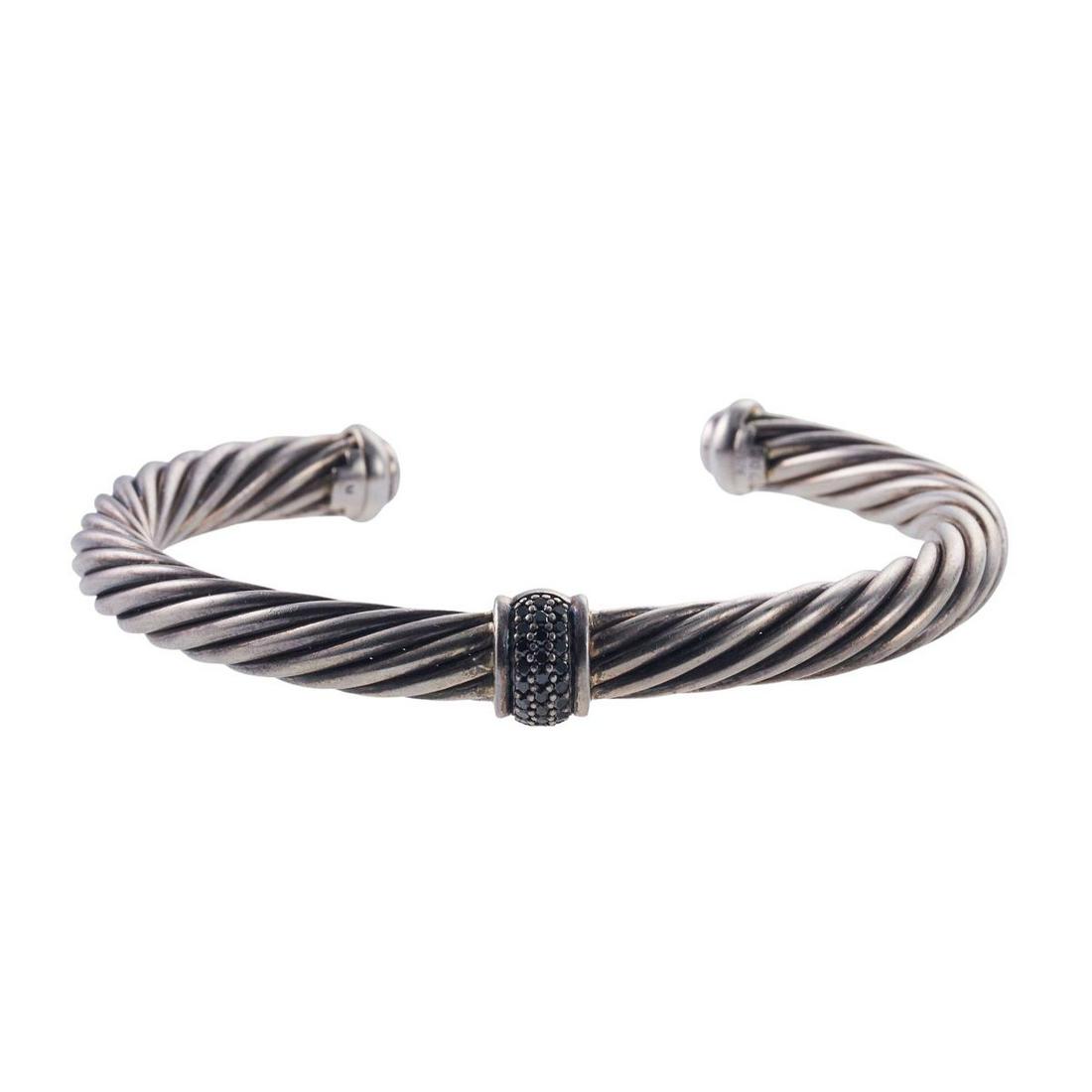 David Yurman Silver Black Diamond Cable Bracelet (1 of 4)