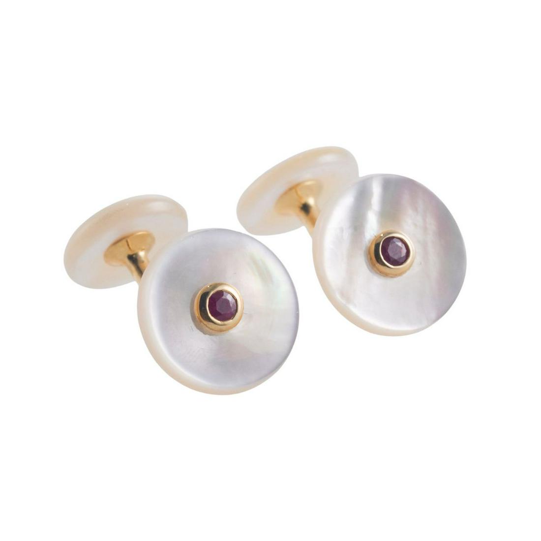 Trianon 18k Gold MOP Ruby Cufflinks (1 of 3)