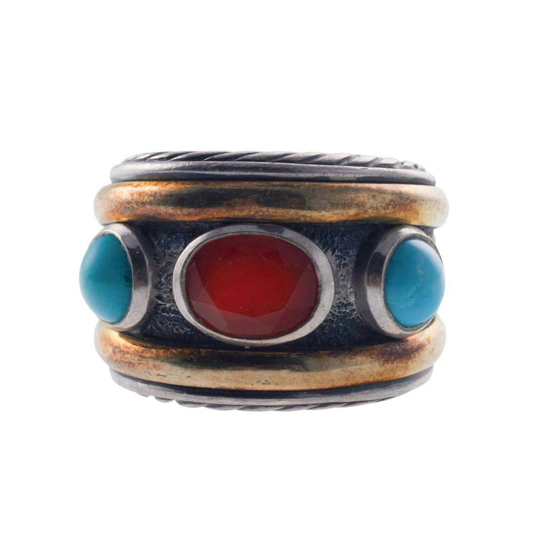 David Yurman 18k Gold Silver Turquoise Carnelian Ring (1 of 4)