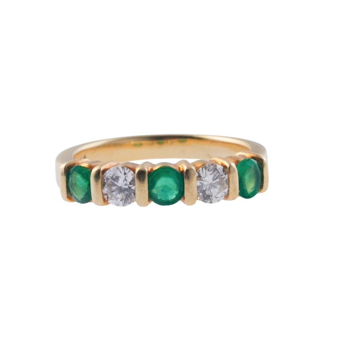 18k Gold Diamond Emerald Wedding Half Band Ring (1 of 4)