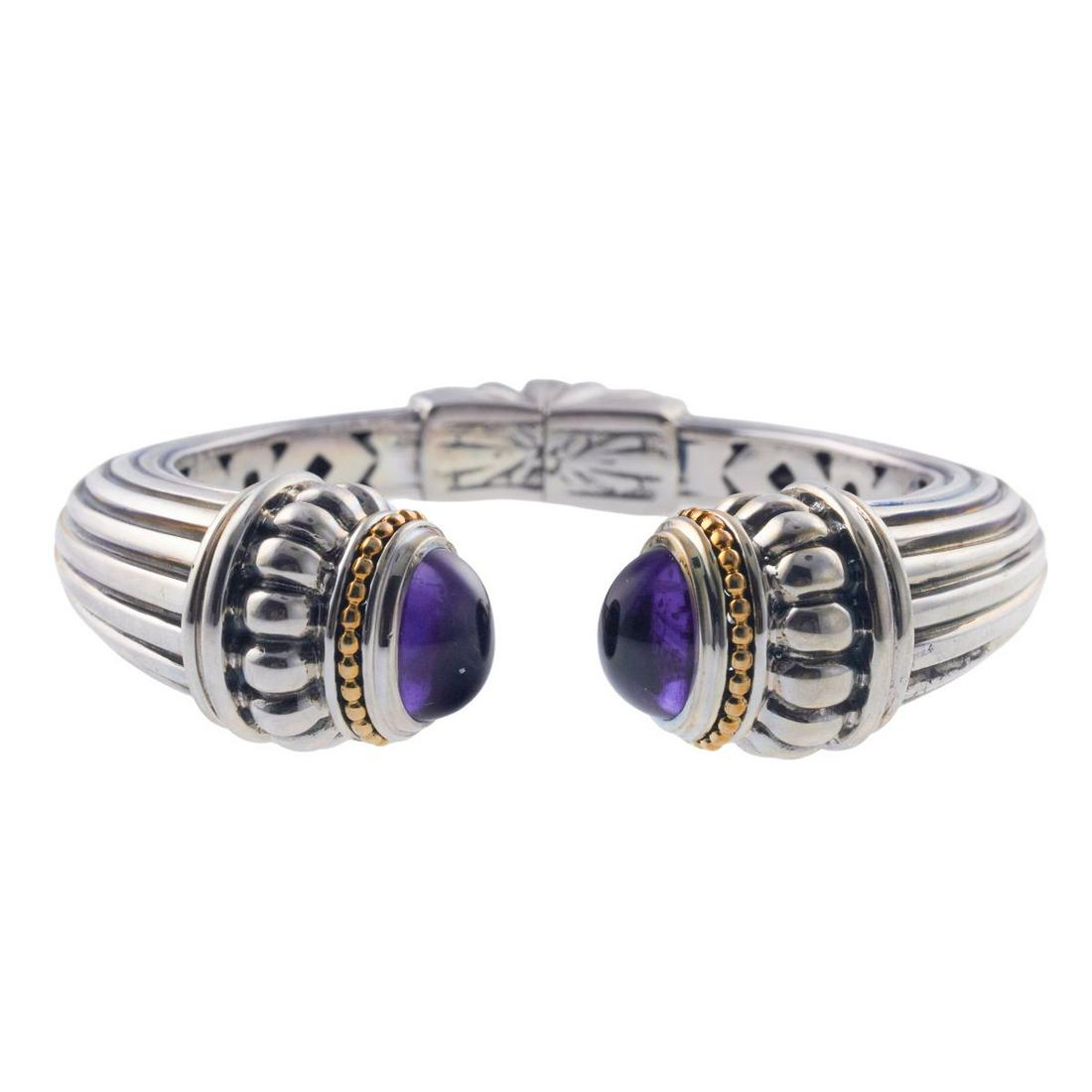 Lagos Caviar 18k Gold Silver Amethyst Cuff Bracelet (1 of 4)