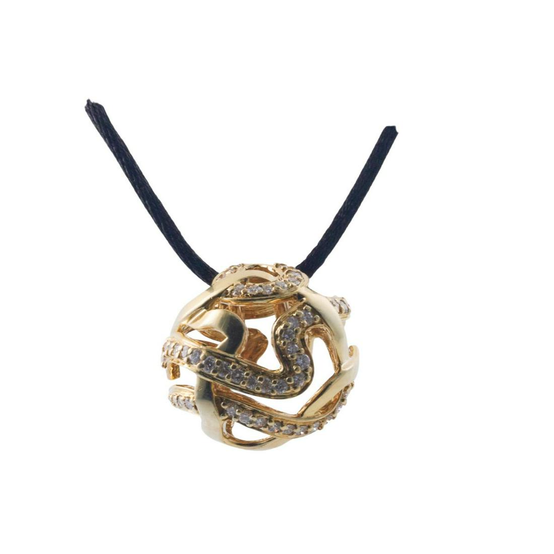 Jose Hess 18k Gold Diamond Ball Pendant on Black Silk Cord (1 of 3)