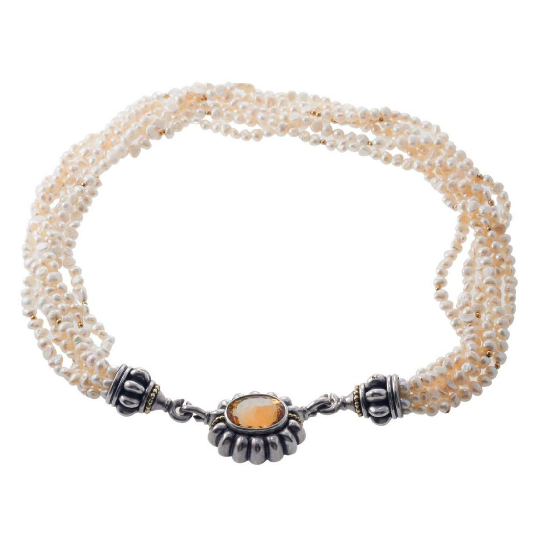 Lagos Caviar 18k Gold Silver Pearl Citrine Neckace (1 of 5)