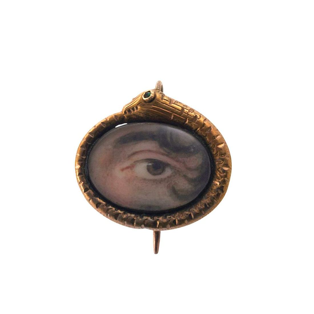 Antique 14k Gold Miniature Painting Eye Brooch Pendant Locket (1 of 4)