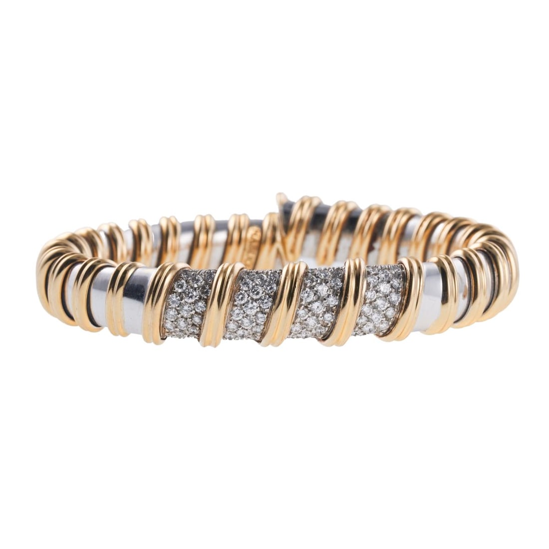Roberto Coin Nabucco Two Tone Gold Diamond Flex Bangle Bracelet (1 of 5)