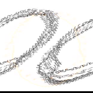 David Yurman Silver 14k Gold Pearl Multi Chain Necklace: Metal : 14k Gold/ Sterling Silver Designer : David Yurman Gemstone : Pearls 6mm. Measurements : Necklace is 15.5" long. Marked: : 585, 750, D.Yurman, 925. Weight: 69.3 grams 