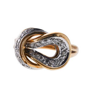 Lalaounis Greece 18k Gold Diamond Hercules Knot Ring: Metal : 18k Gold Designer : Lalaounis Gemstone : Diamonds approx. 0.22ctw. Measurements : Ring size 7,top is 12mm x 17mm. Marked: : Maker's mark, 750, Greece, A21. Weight: